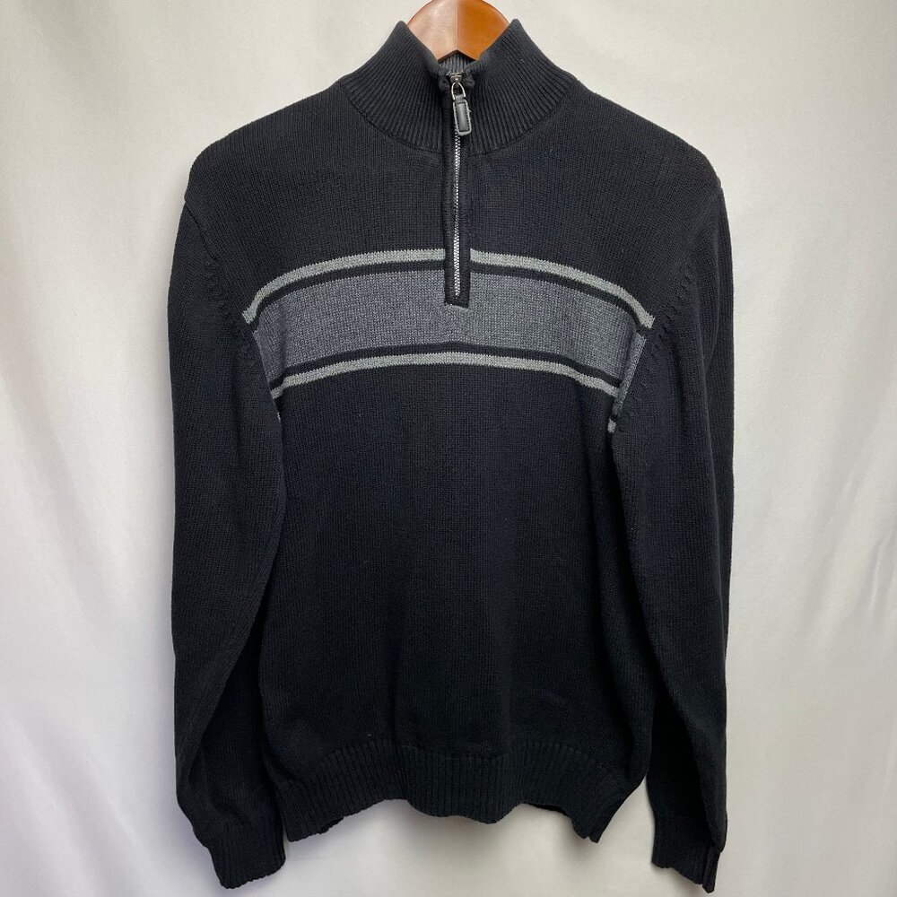 Oscar De La Renta Mens 1/4 Zip Pullover Sweater Size M Black Cotton Mock Neck